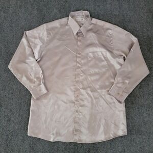 Karl Knox Shirt Mens XL 34/35‎ Silver Satin Dress Button Up Long Sleeve Formal